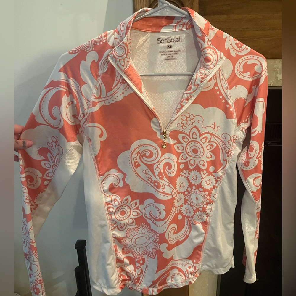 SanSoleil Orange and White Floral Sun Shirt